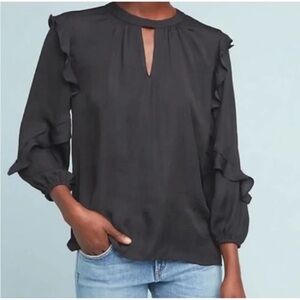 Anthropologie Dolan Black Ruffle Sleeve Blouse Medium